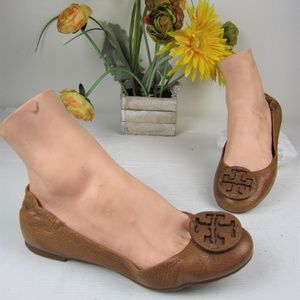 TORY BURCH BROWN LEATHER BALLET FLAT WM 8.5 SHOES